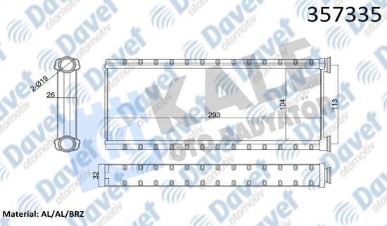 KALE 357335 Kalorifer Radyatoru Peugeot 3008-5008-Expert-Partner-Traveller 16>-Citroen Berlingo-C4 Picasso Ii-C4 G.Picasso Ii-Jumpy 13> 1.5/1.6/2.0blue Hdi-Opel Zafira-Vivaro 1.5 2.0 19> (Borusuz) [Brazing Al/Al] [104x293x26]